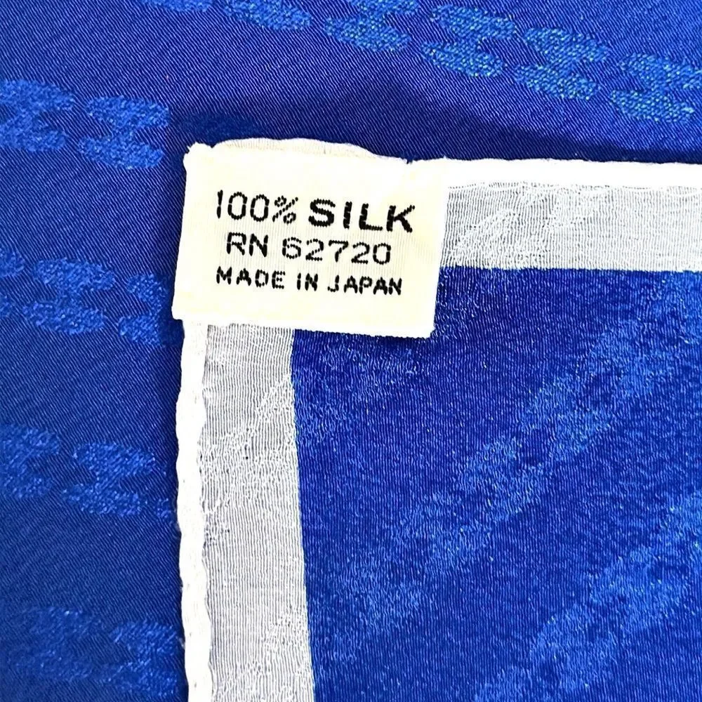 Silk Square Scarf Blue Jacquard White Trim made in Japan 31x31”
